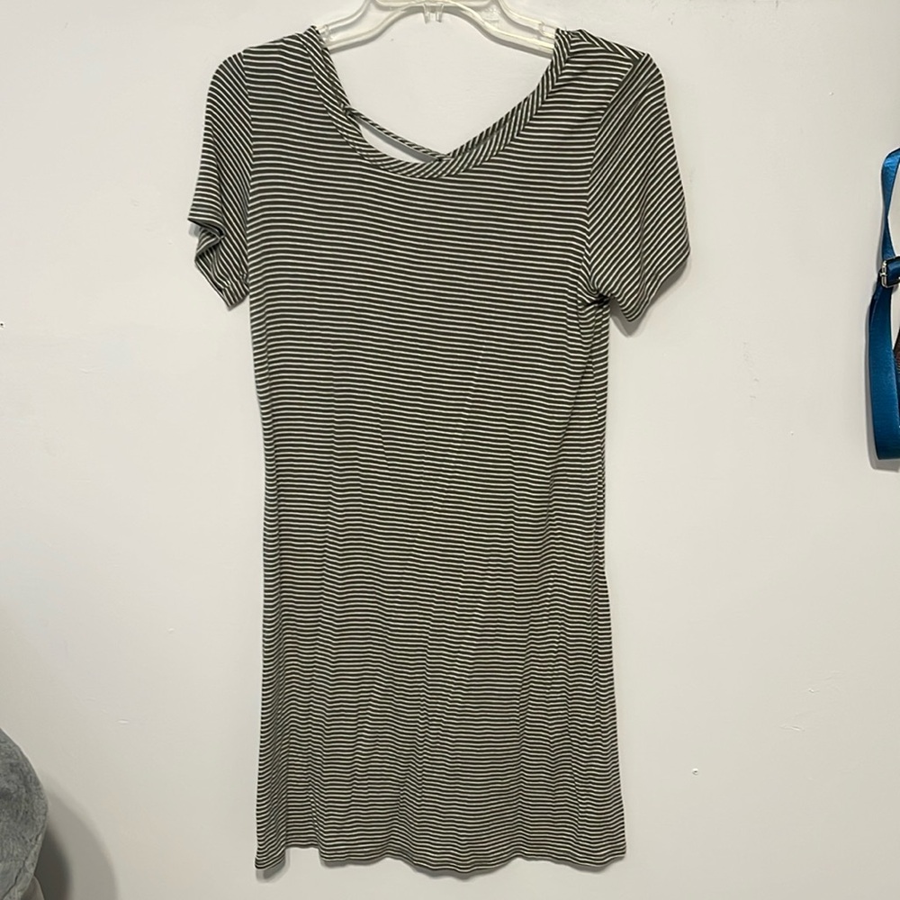 Green and white striped dress